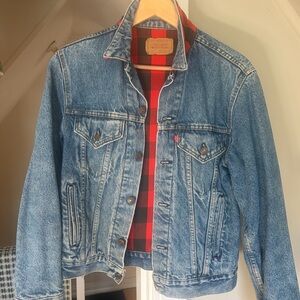 Vintage Levi's Blue Denim Jacket with Red & Black Plaid Lining size 38